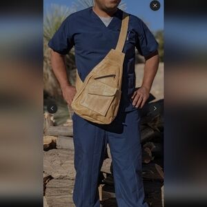 Beige Genuine Leather Crossbody Bag 5 Pockets